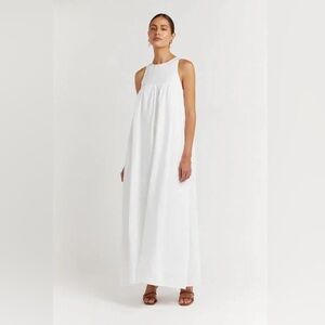 DISSH BALE WHITE LINEN MIDI DRESS